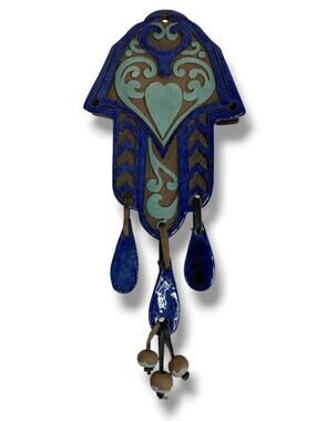 Home Blessing Clay Wall Hanging Chimes Blue Hand Made in Israel 13.5"L x 6"w